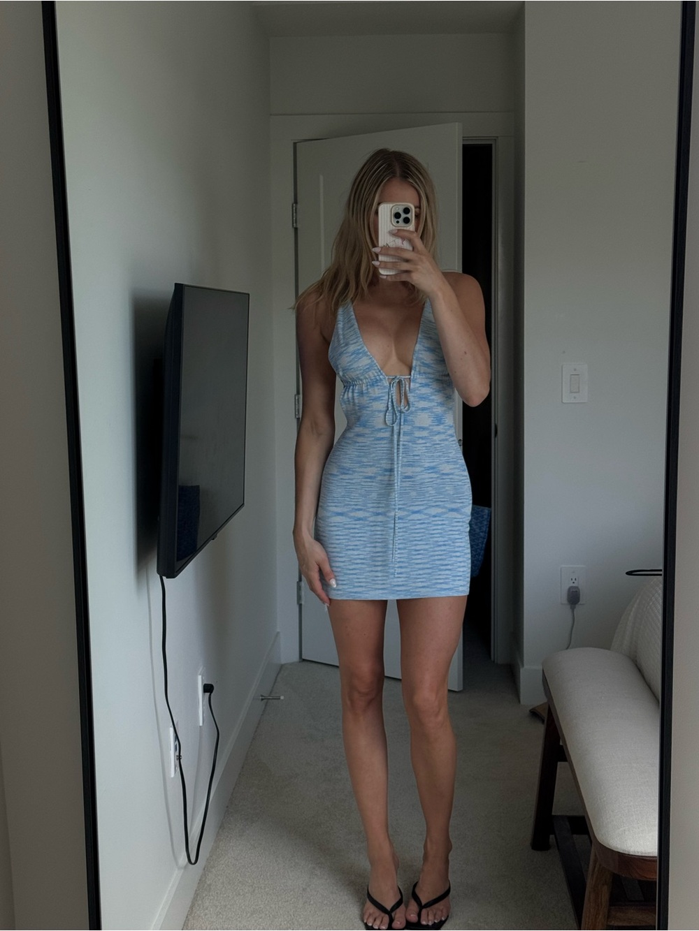 Beginning Boutique Light Blue Halter Tie-Front Mini Dress - Picture 5 of 5